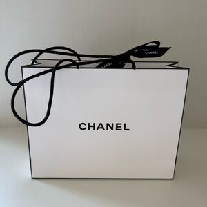 White Black Logo Chanel Small Gift Bag Shopping Bag Chanel Black Logo Ribbon